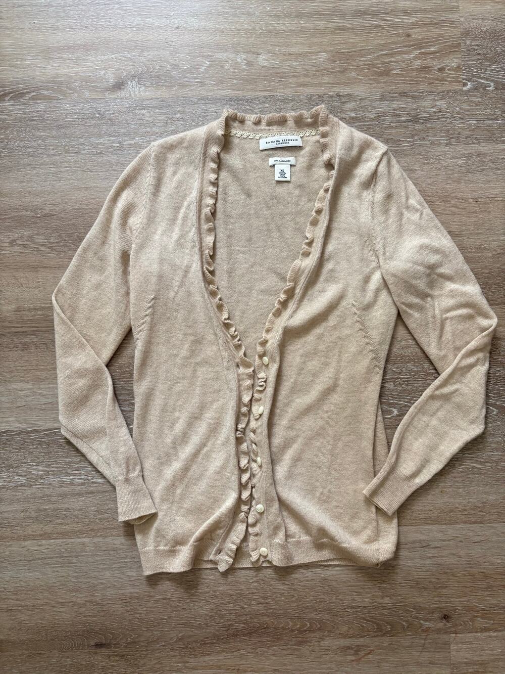Banana Republic 100% Cashmere Ruffle-Front Cardigan
